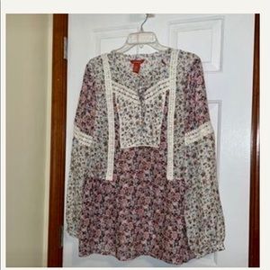 Sundance White Pink Multi Silk Floral Print LS Top